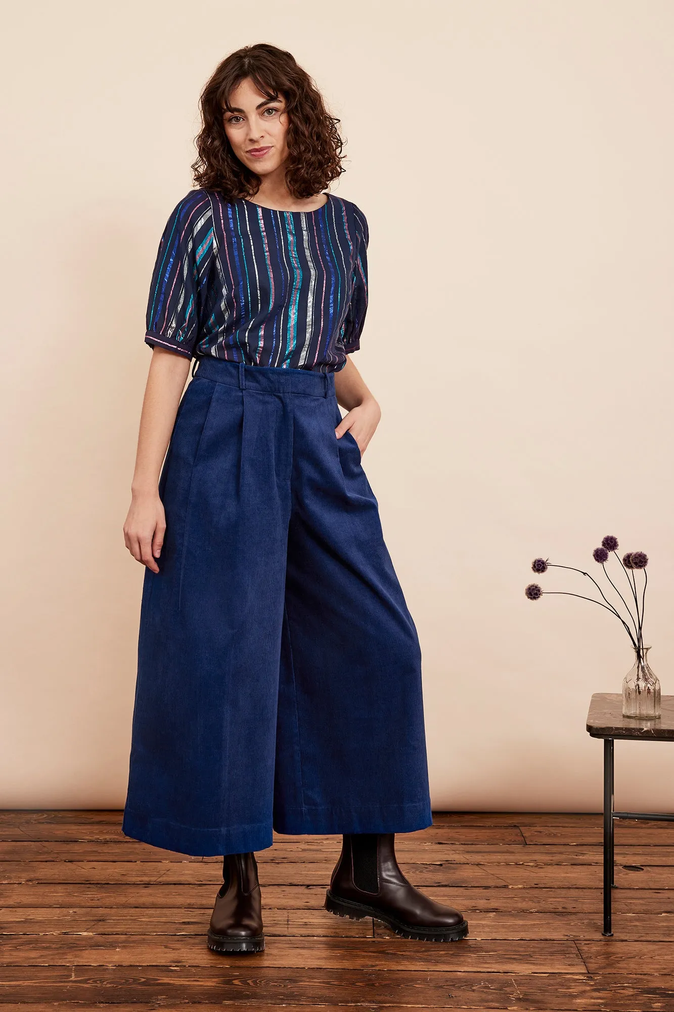 Lori Needlecord Sapphire Blue Culotte