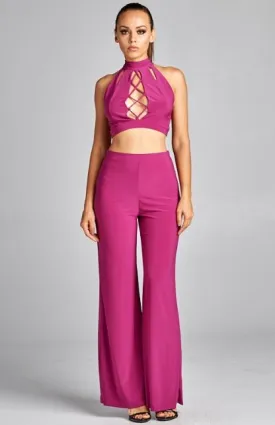 Magenta Criss Cross Croptop 2 Piece Set