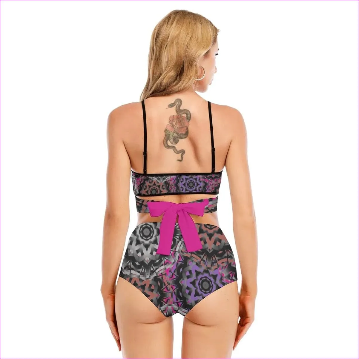 Mandala Graffiti Womens Bikini Swimsuit With Cross Straps