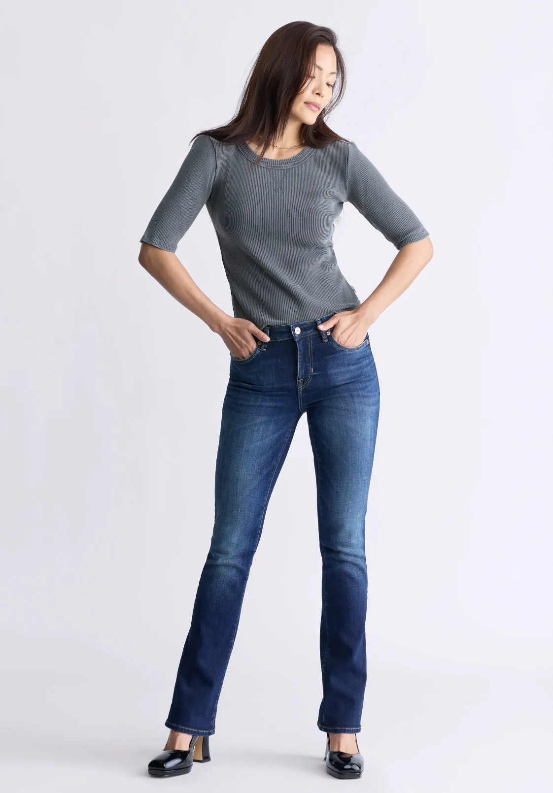 Mid Rise Bootcut Queen Women's Jeans, Vintage Dark Blue - BL15991