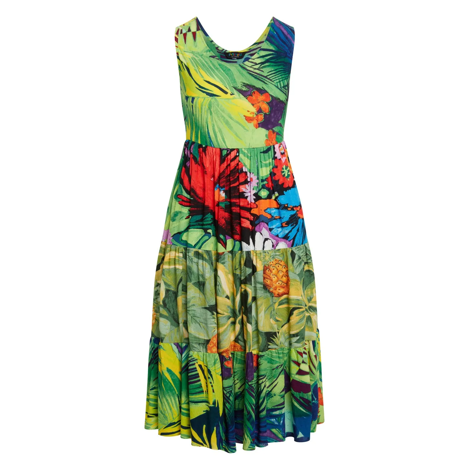 Mixed Long Ruffle Dress - Jungle Palm