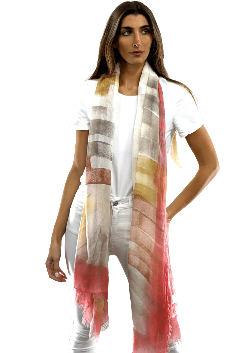 Multi Colored Italia Scarf With Brush Stroke Print