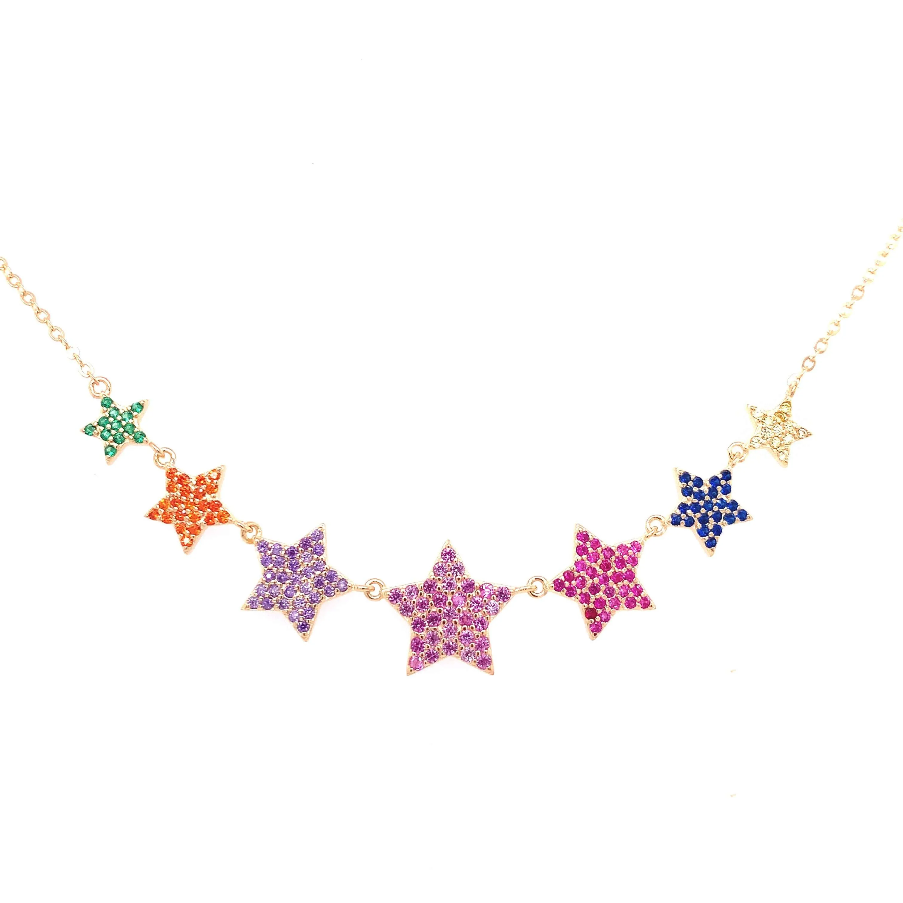 Multicolored Pave Star Necklace