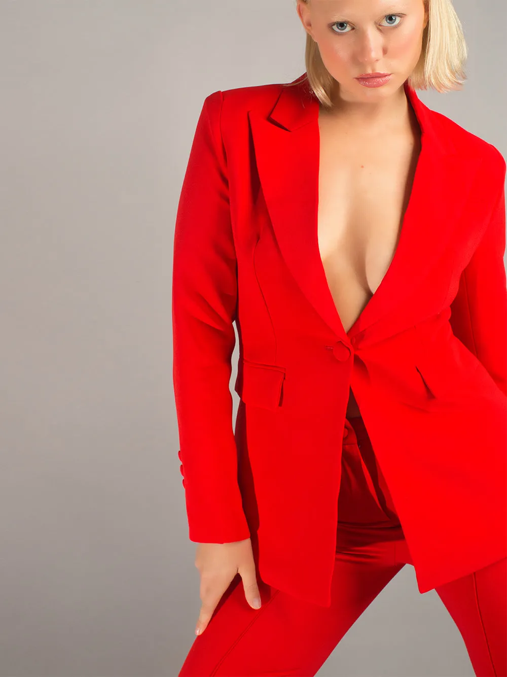 NAOMA Red Blazer and Flared Pants Set