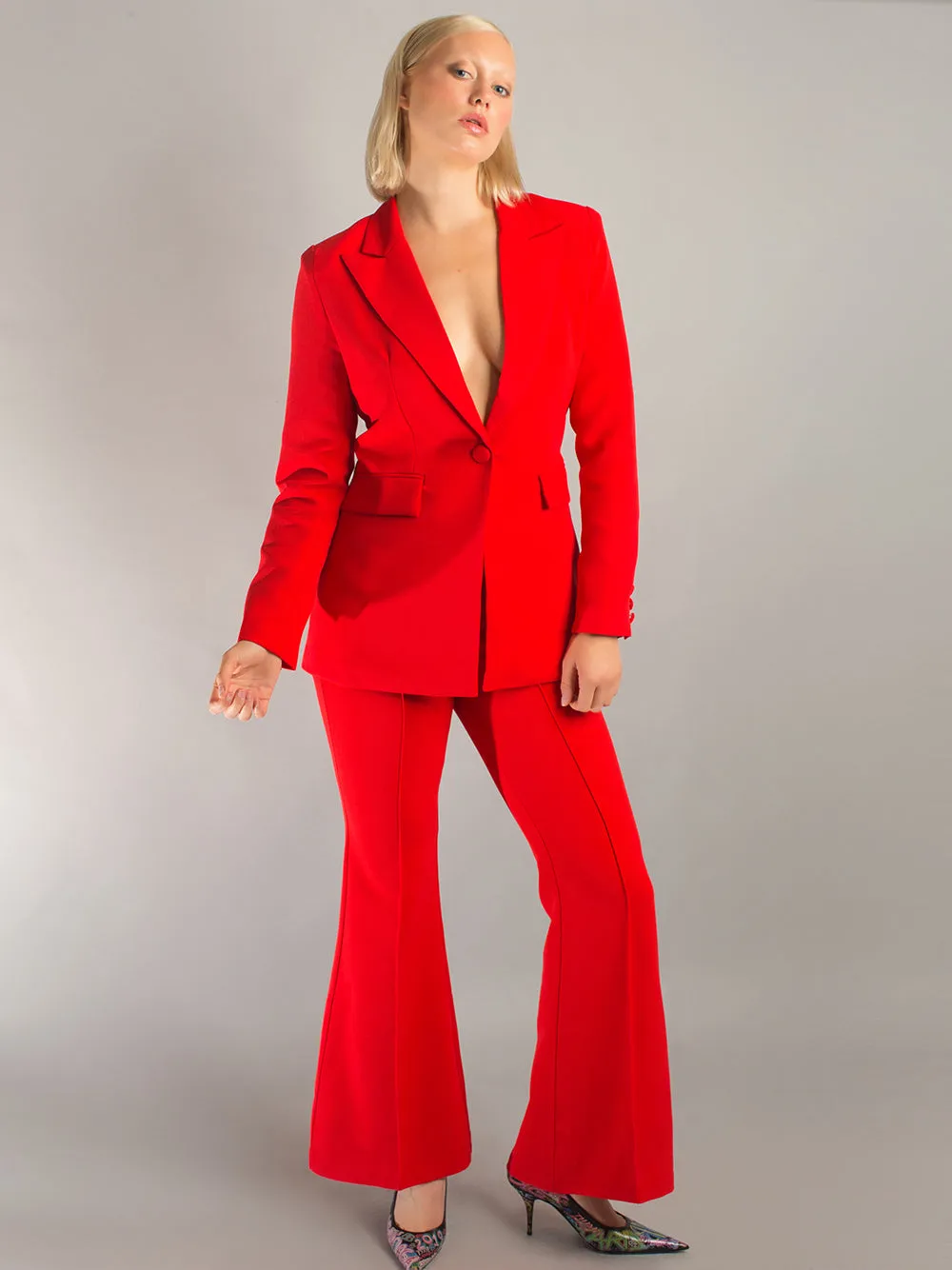 NAOMA Red Blazer and Flared Pants Set