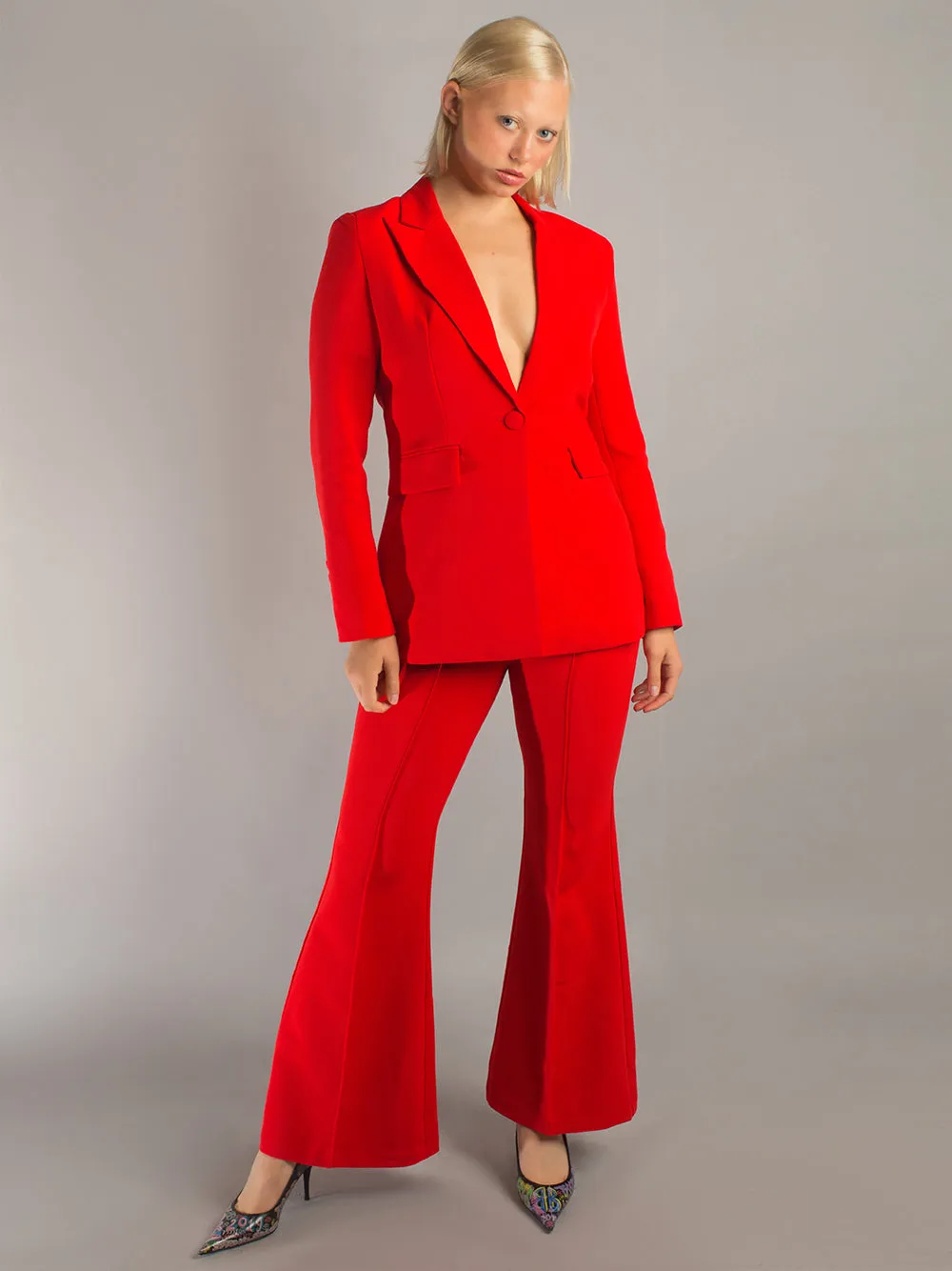 NAOMA Red Blazer and Flared Pants Set