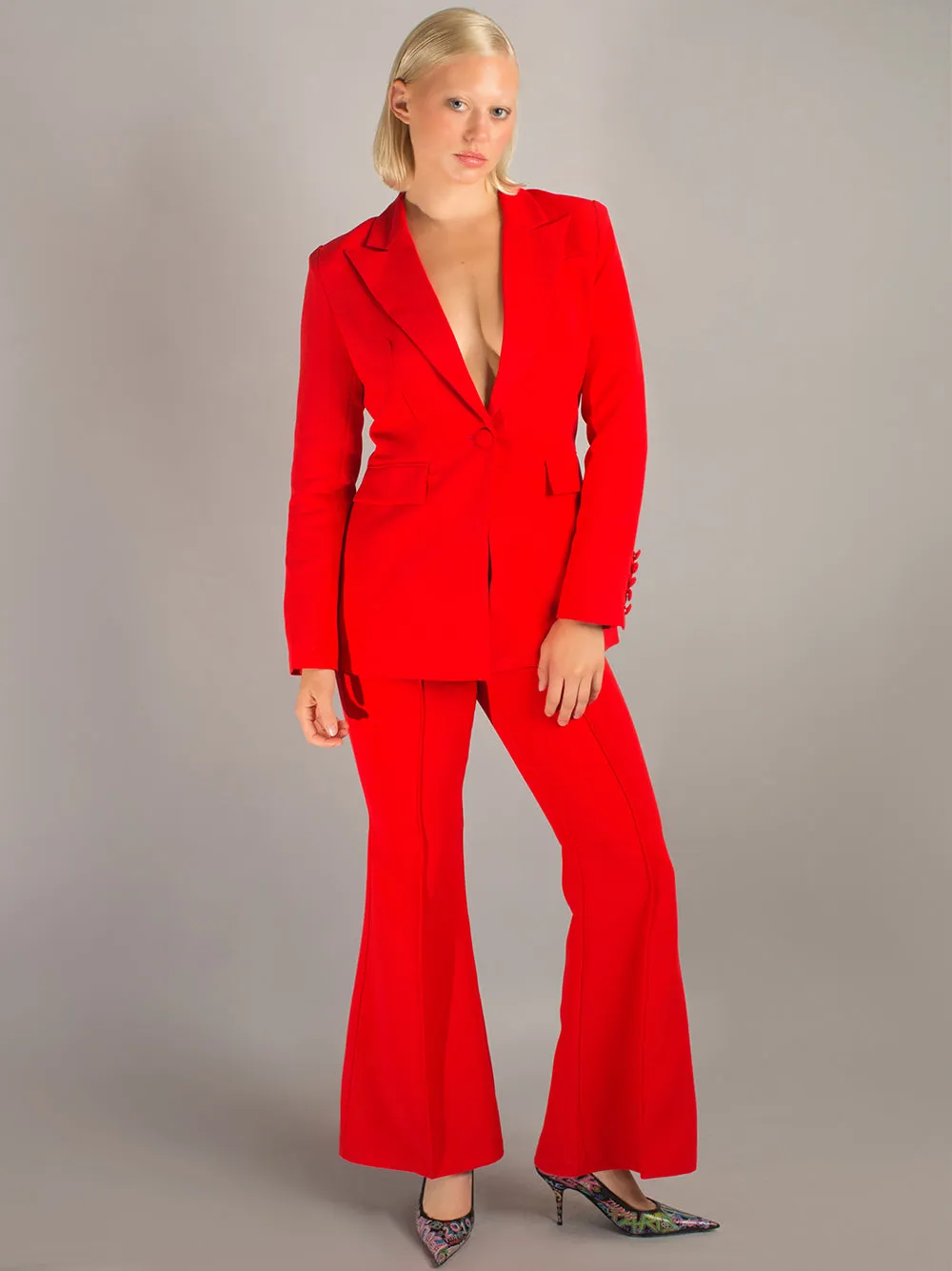 NAOMA Red Blazer and Flared Pants Set