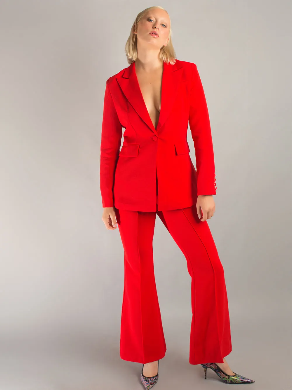 NAOMA Red Blazer and Flared Pants Set