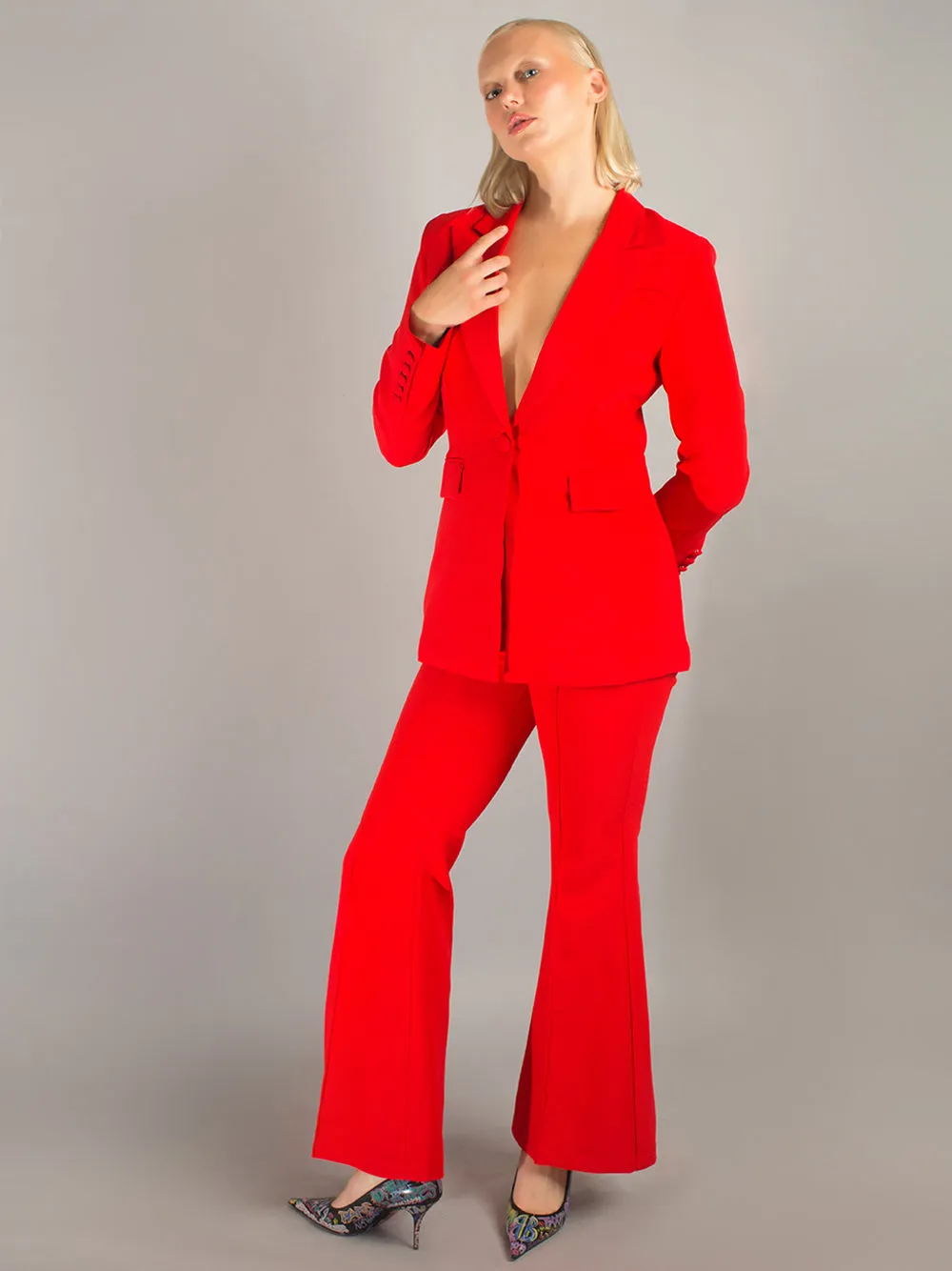 NAOMA Red Blazer and Flared Pants Set