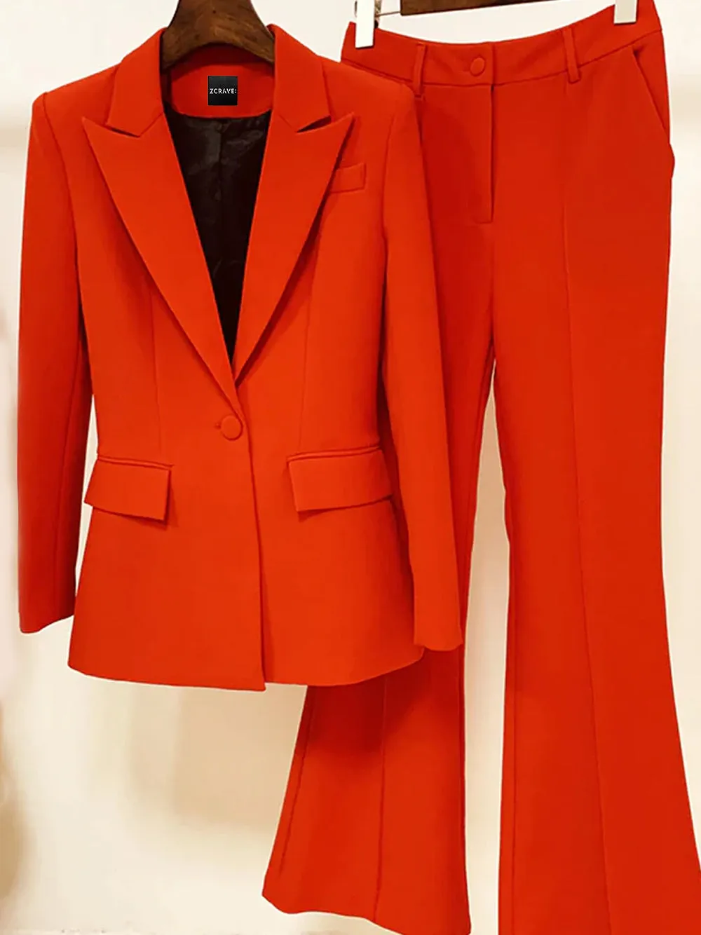 NAOMA Red Blazer and Flared Pants Set