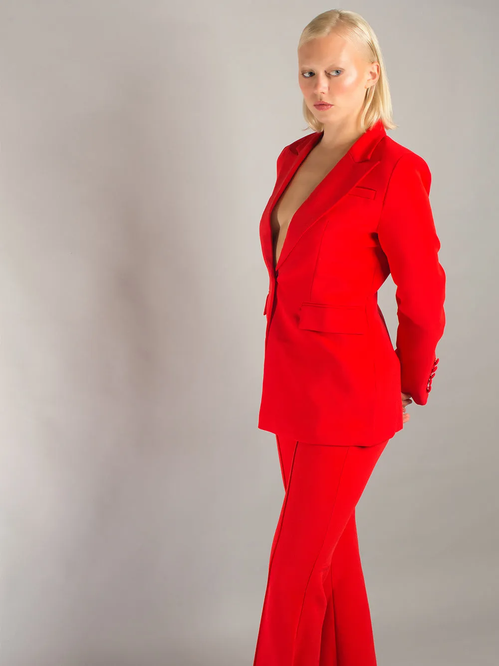 NAOMA Red Blazer and Flared Pants Set