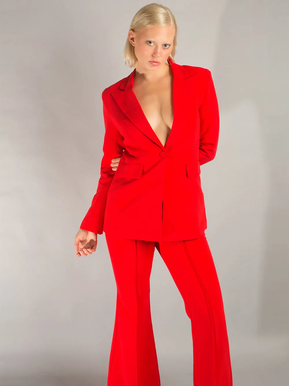 NAOMA Red Blazer and Flared Pants Set