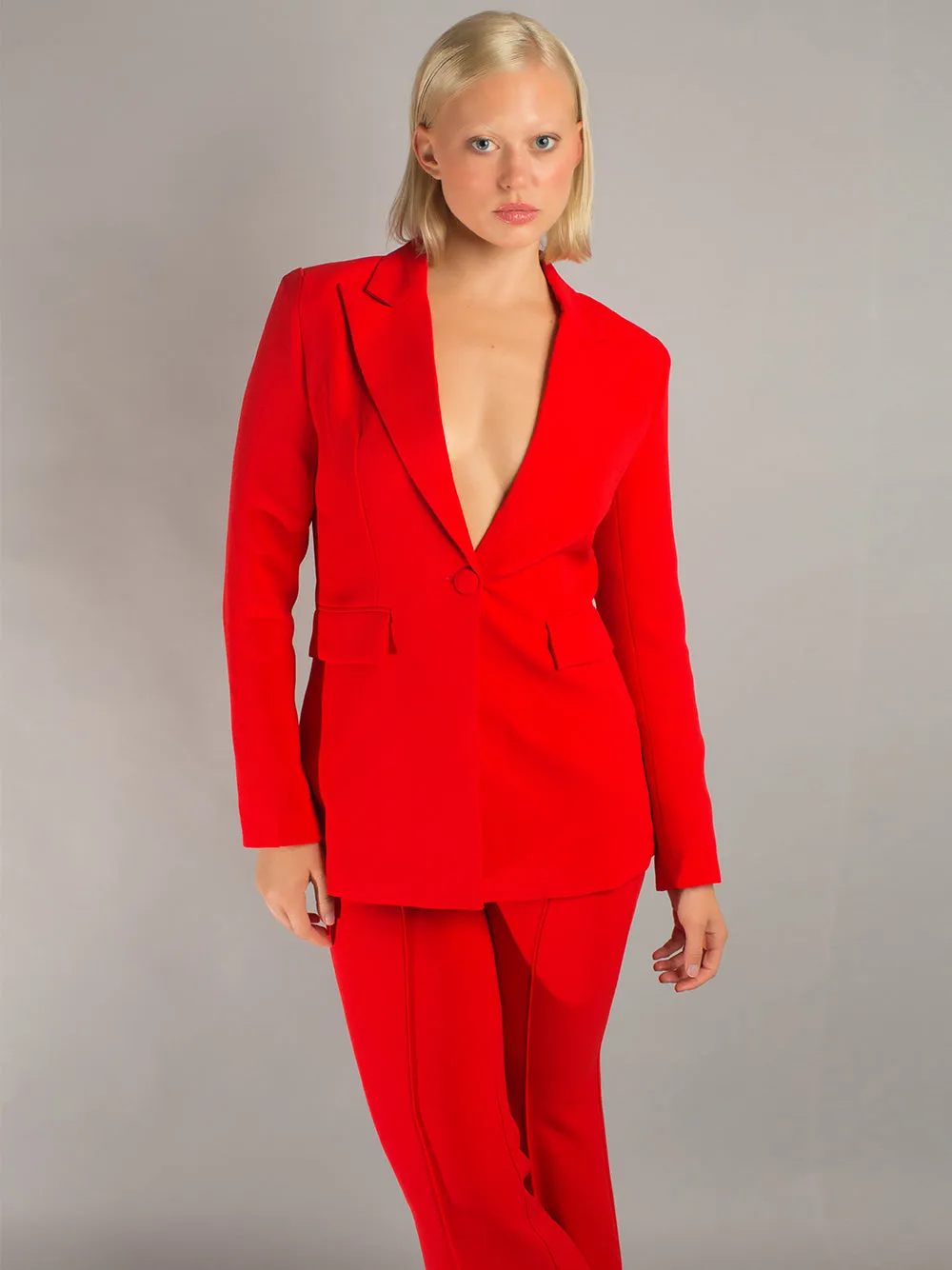 NAOMA Red Blazer and Flared Pants Set