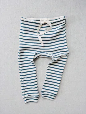 organic cotton drawstring striped leggings - natural/azure