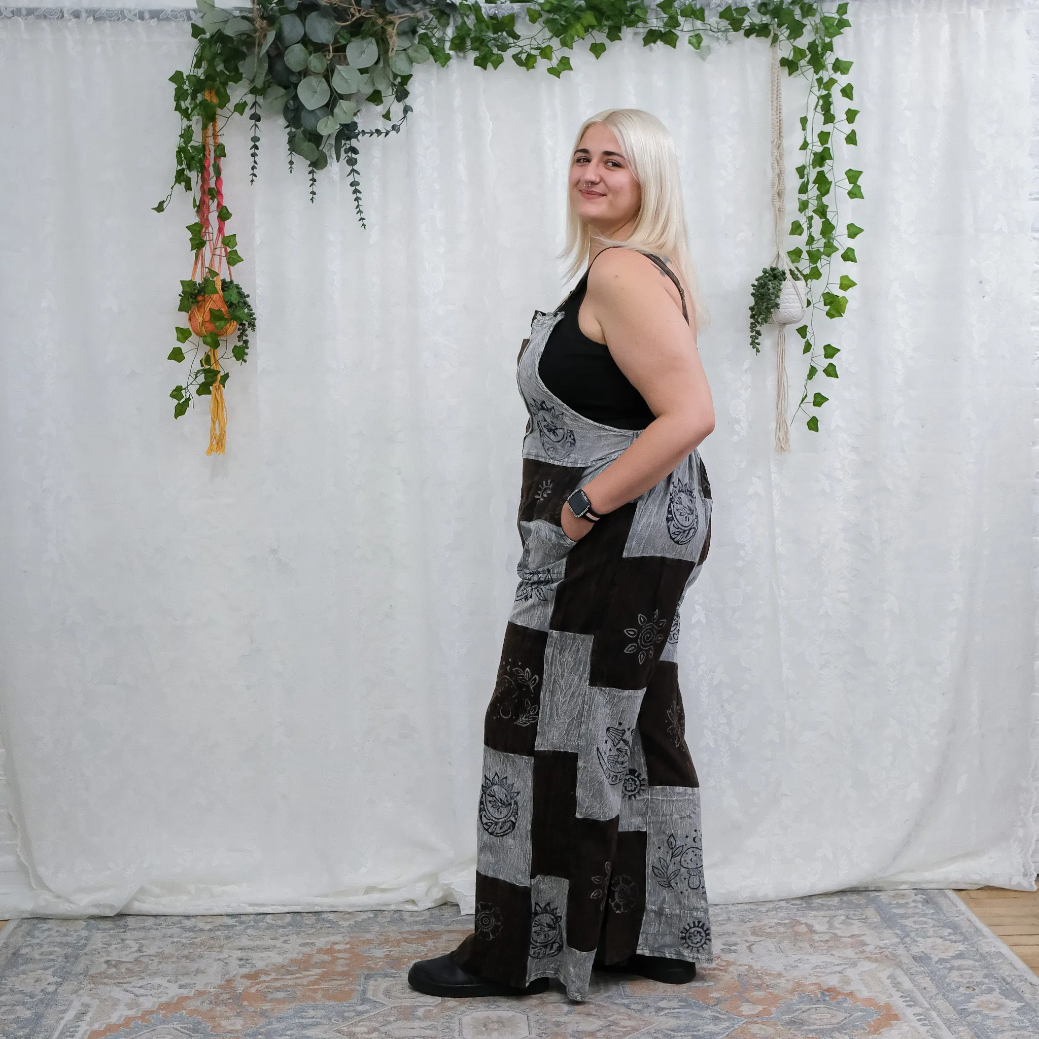 Patchwork Gothic Bib Wide Leg Jumpsuit