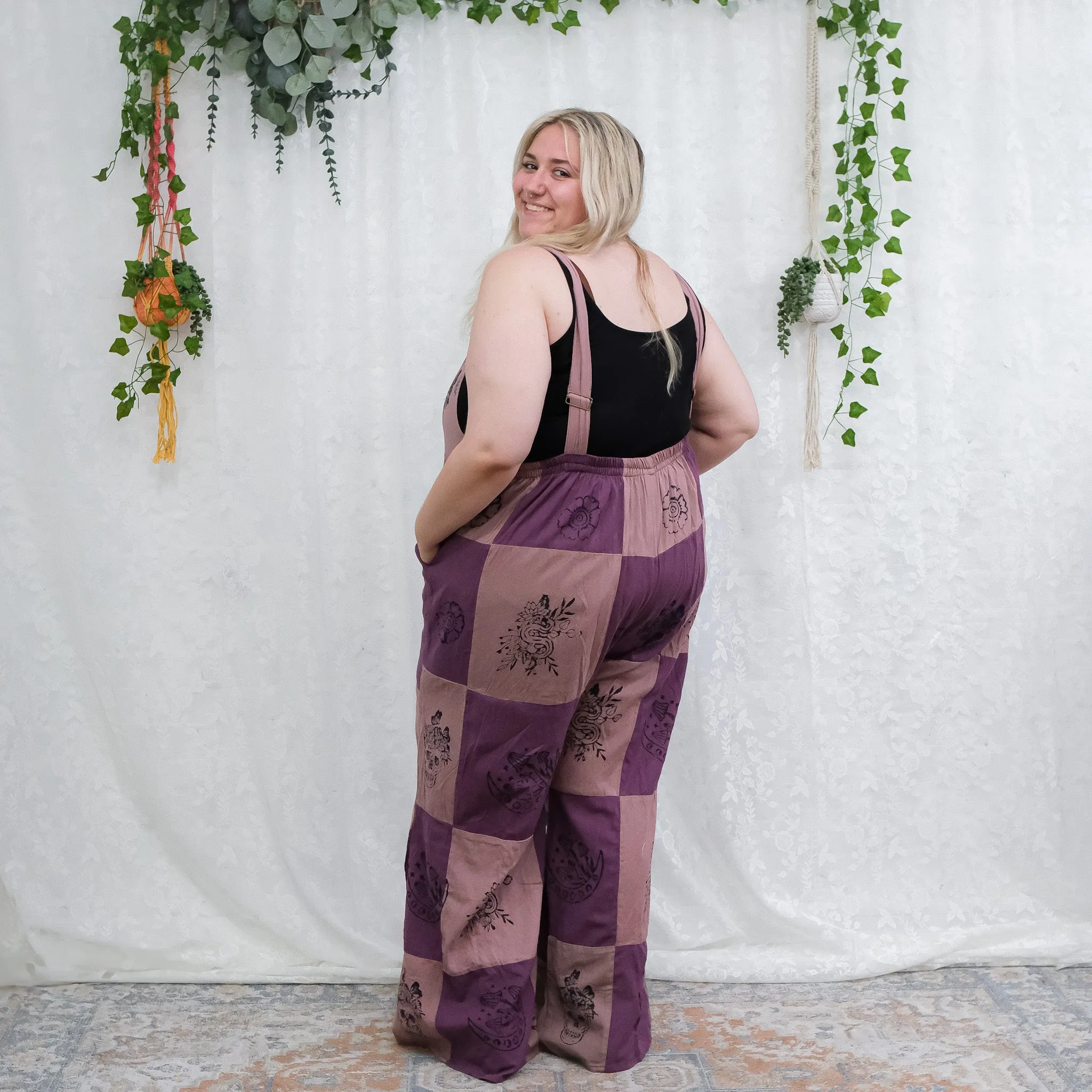 Patchwork Gothic Bib Wide Leg Jumpsuit