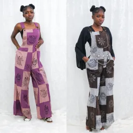 Patchwork Gothic Bib Wide Leg Jumpsuit