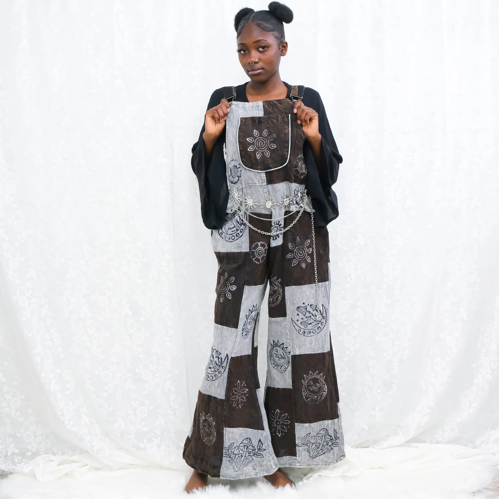 Patchwork Gothic Bib Wide Leg Jumpsuit