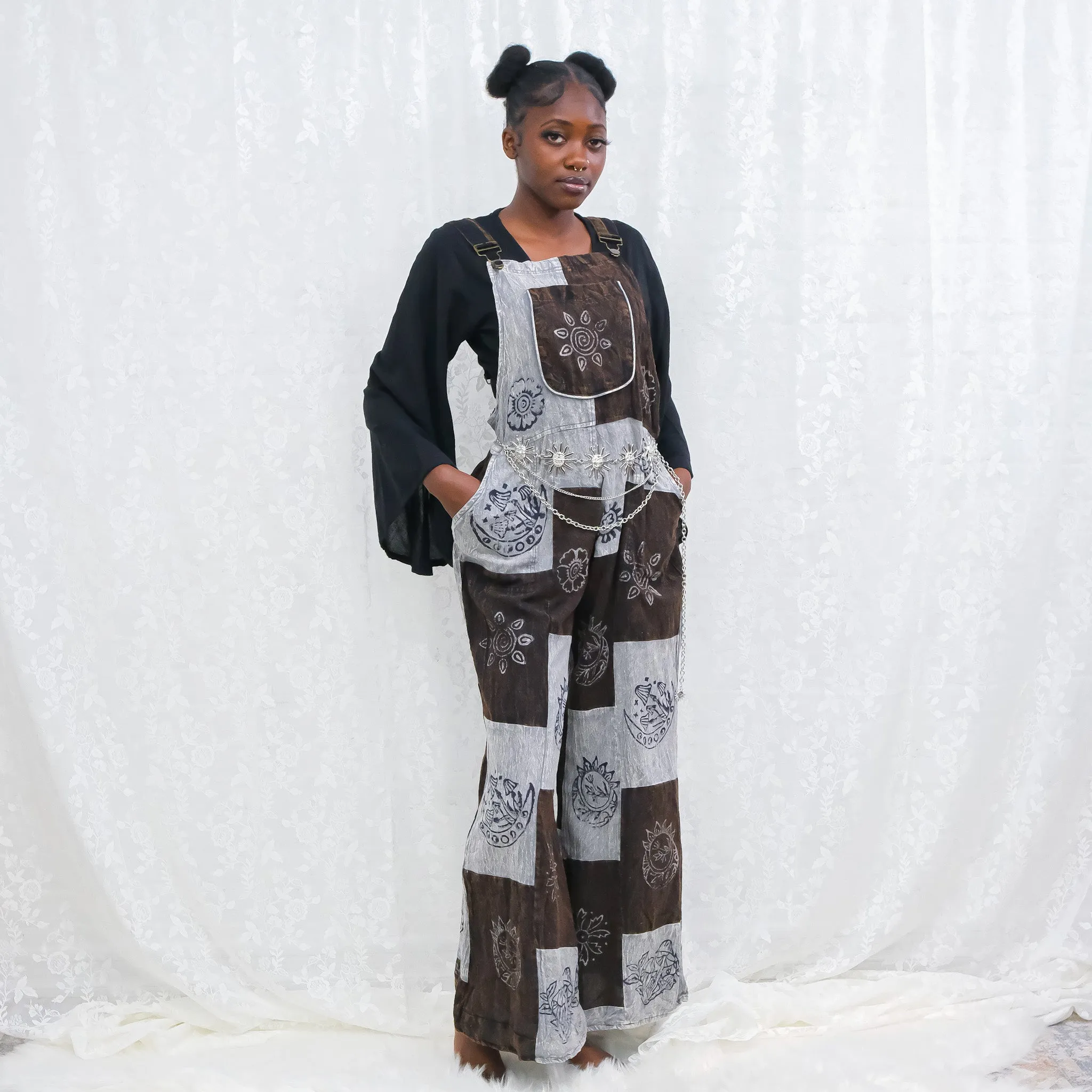 Patchwork Gothic Bib Wide Leg Jumpsuit