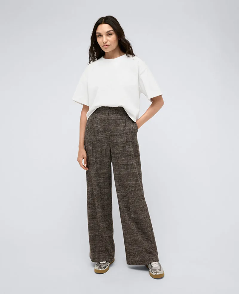 Plaid High Rise Pleat Front Wide Leg Trouser