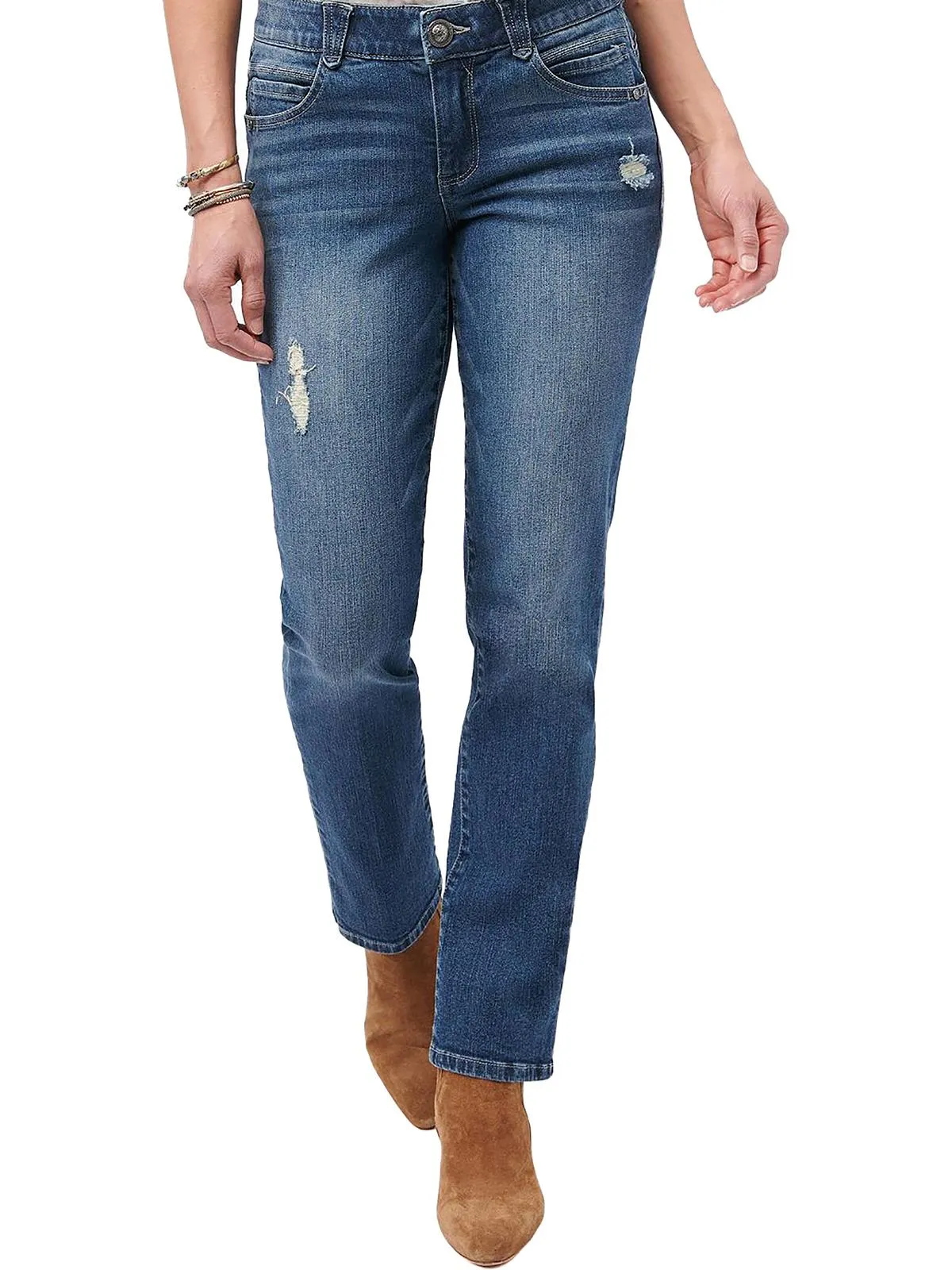 "Ab"solution Womens Mid-Rise Distressed Straight Leg Jeans