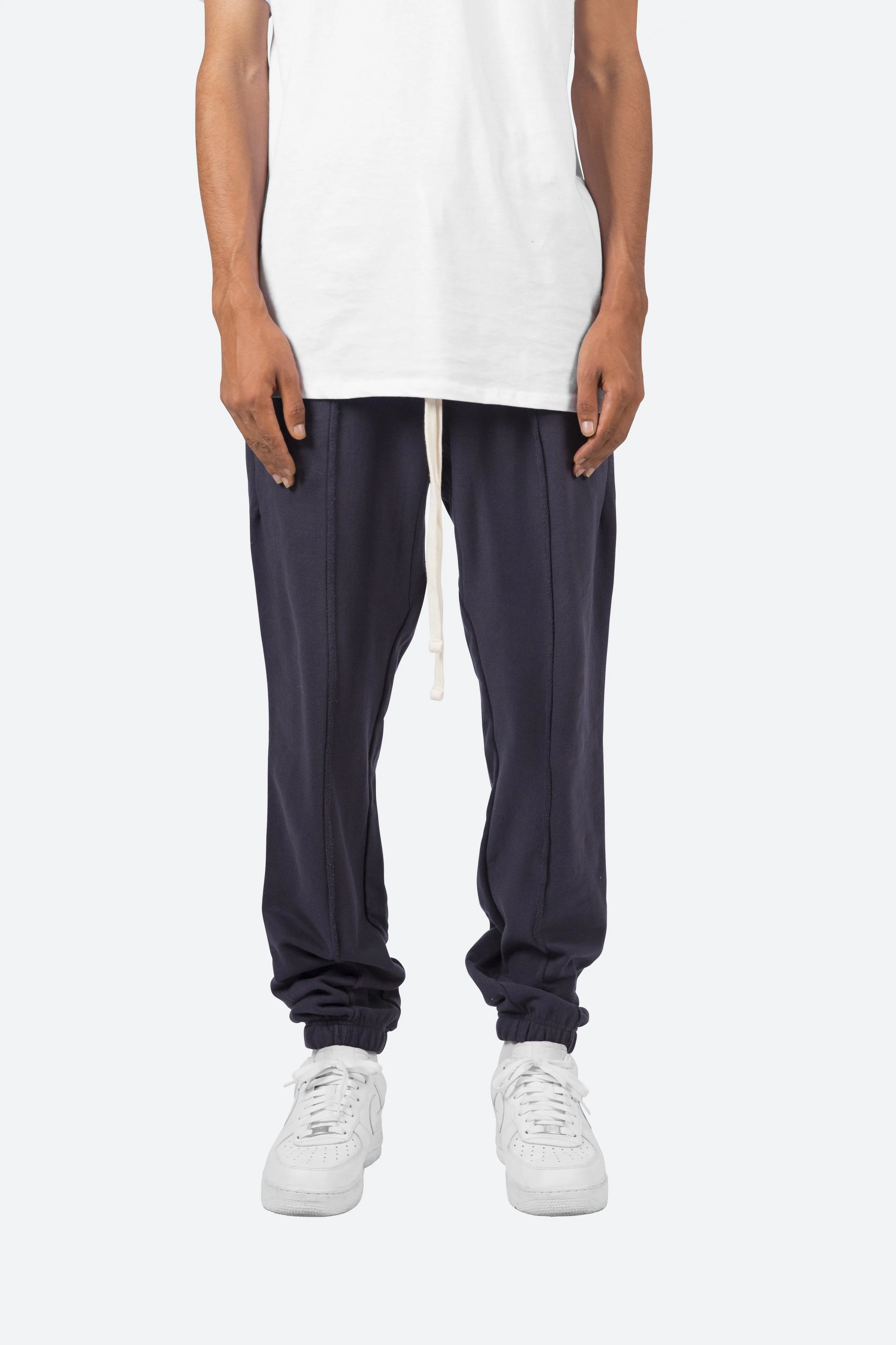 Raw Pleated Sweatpants - Navy