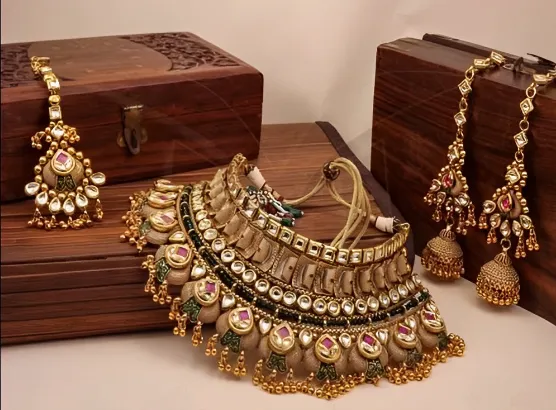 Ruby Green Kundan Necklace & Earring Set