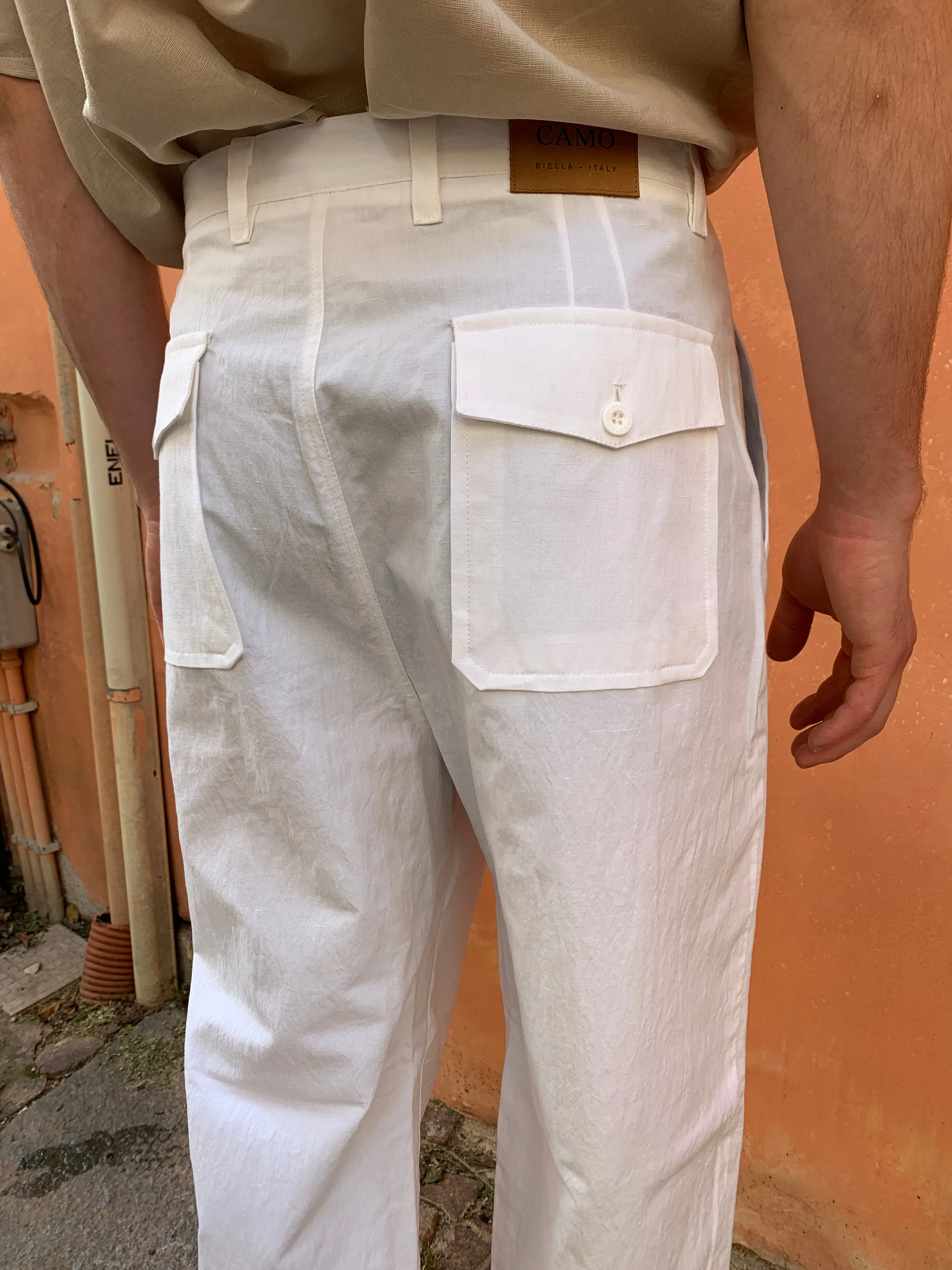 SEABISCUIT - WIDE TROUSERS - Canvas Cotton White