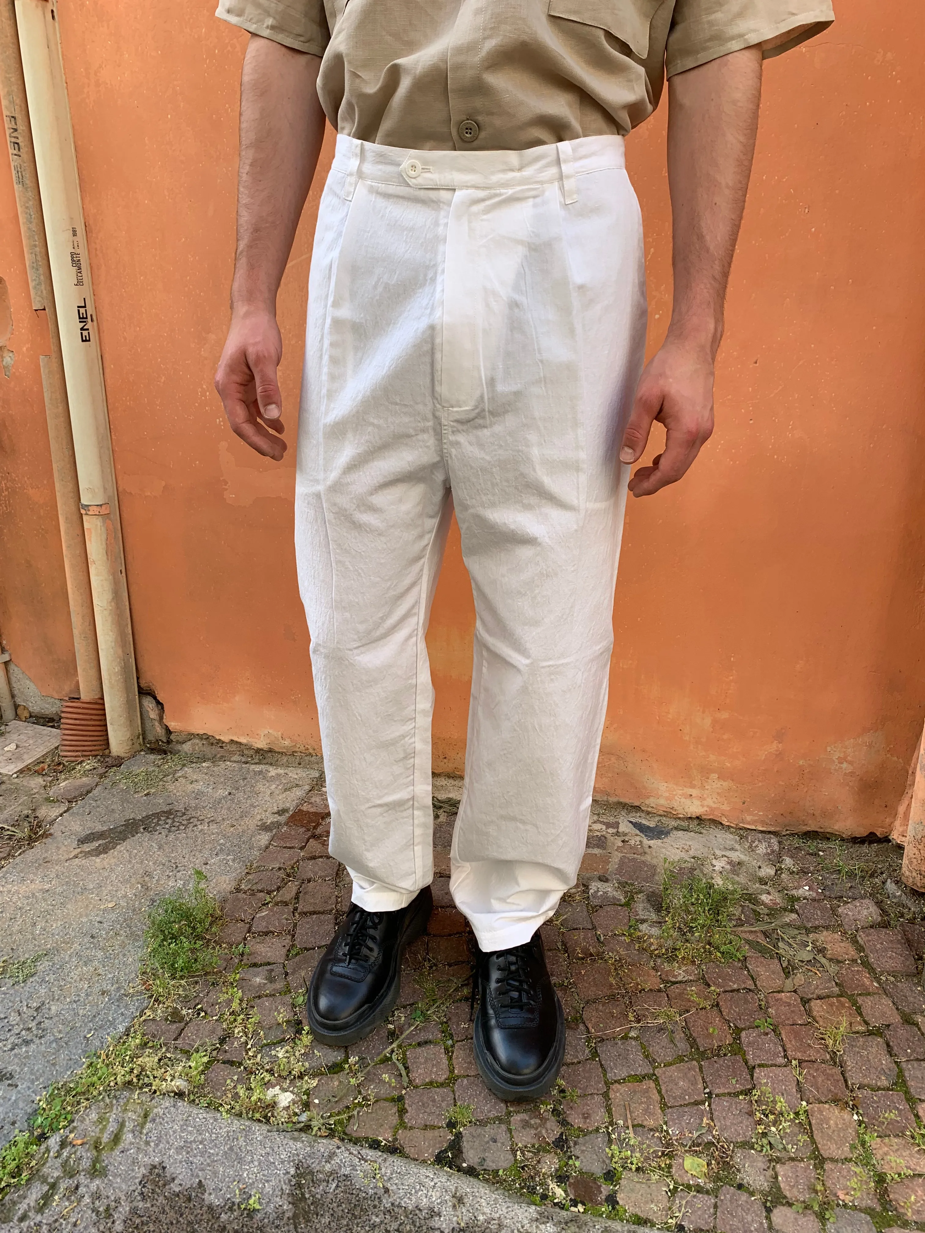 SEABISCUIT - WIDE TROUSERS - Canvas Cotton White