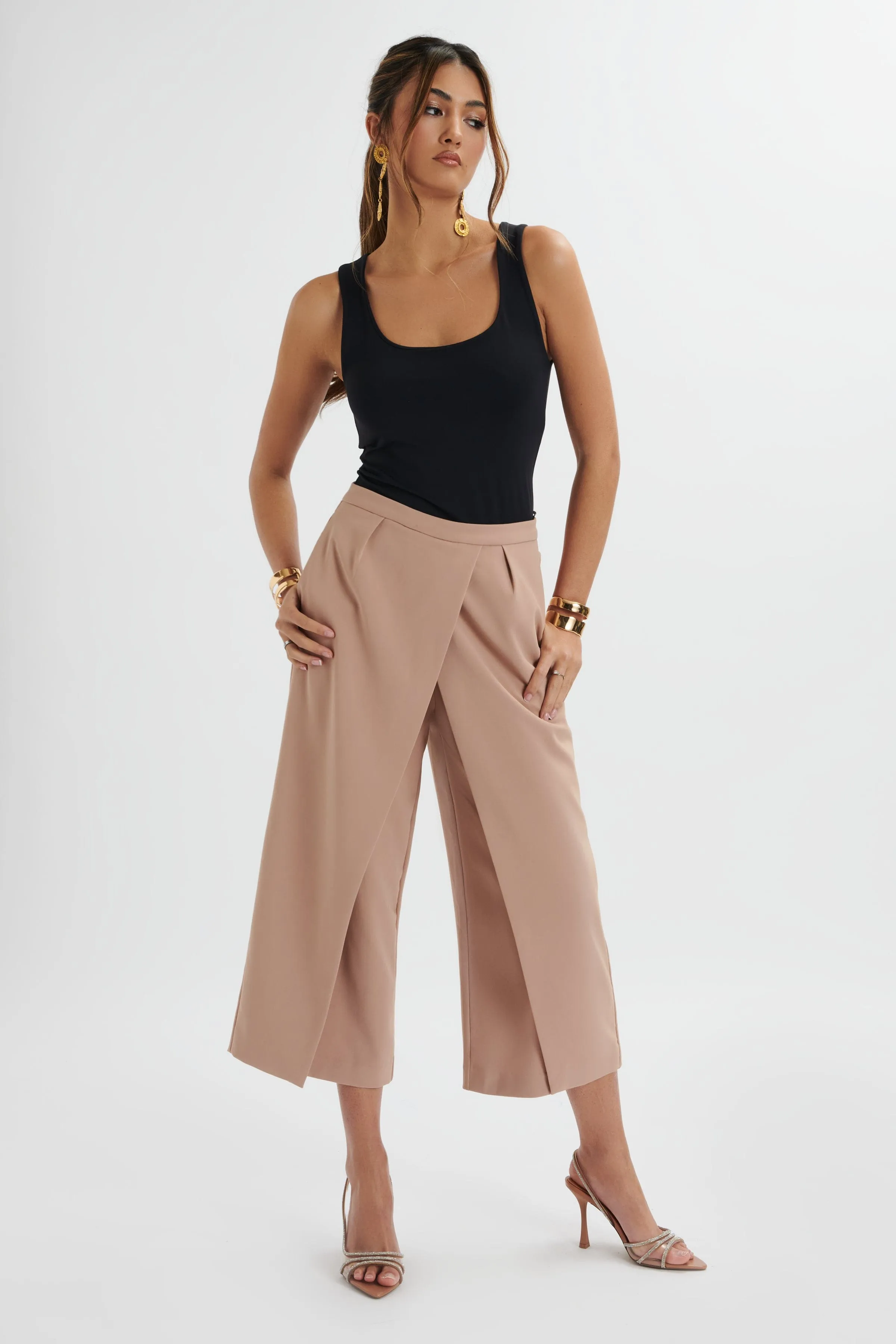 SIYA Wrap Culotte Trousers In Camel