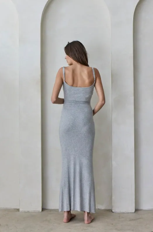 Soft Rib Straight Neck Maxi Dress