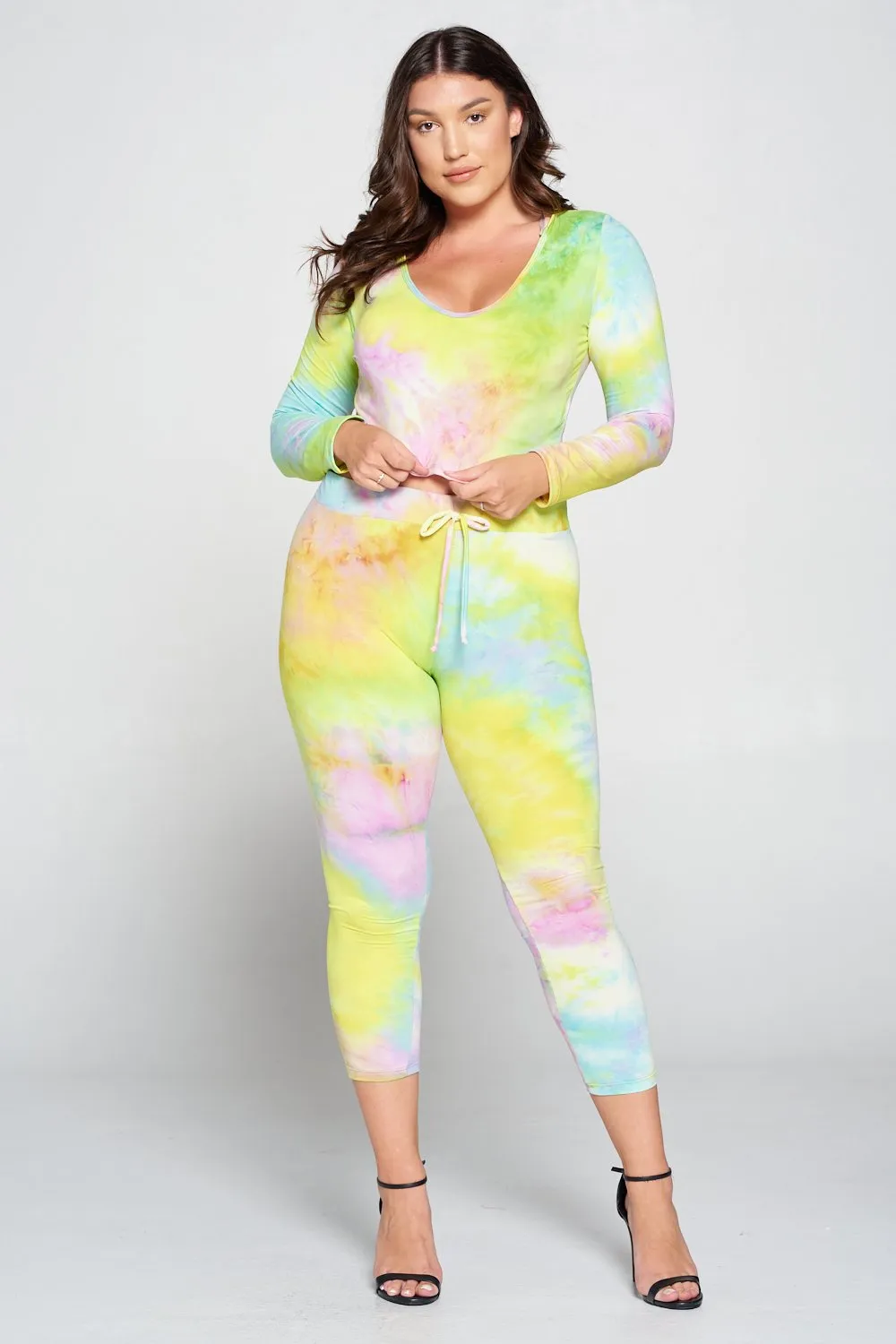 Tie Dye Crop Pullover Hoodie and Sweatpants Set