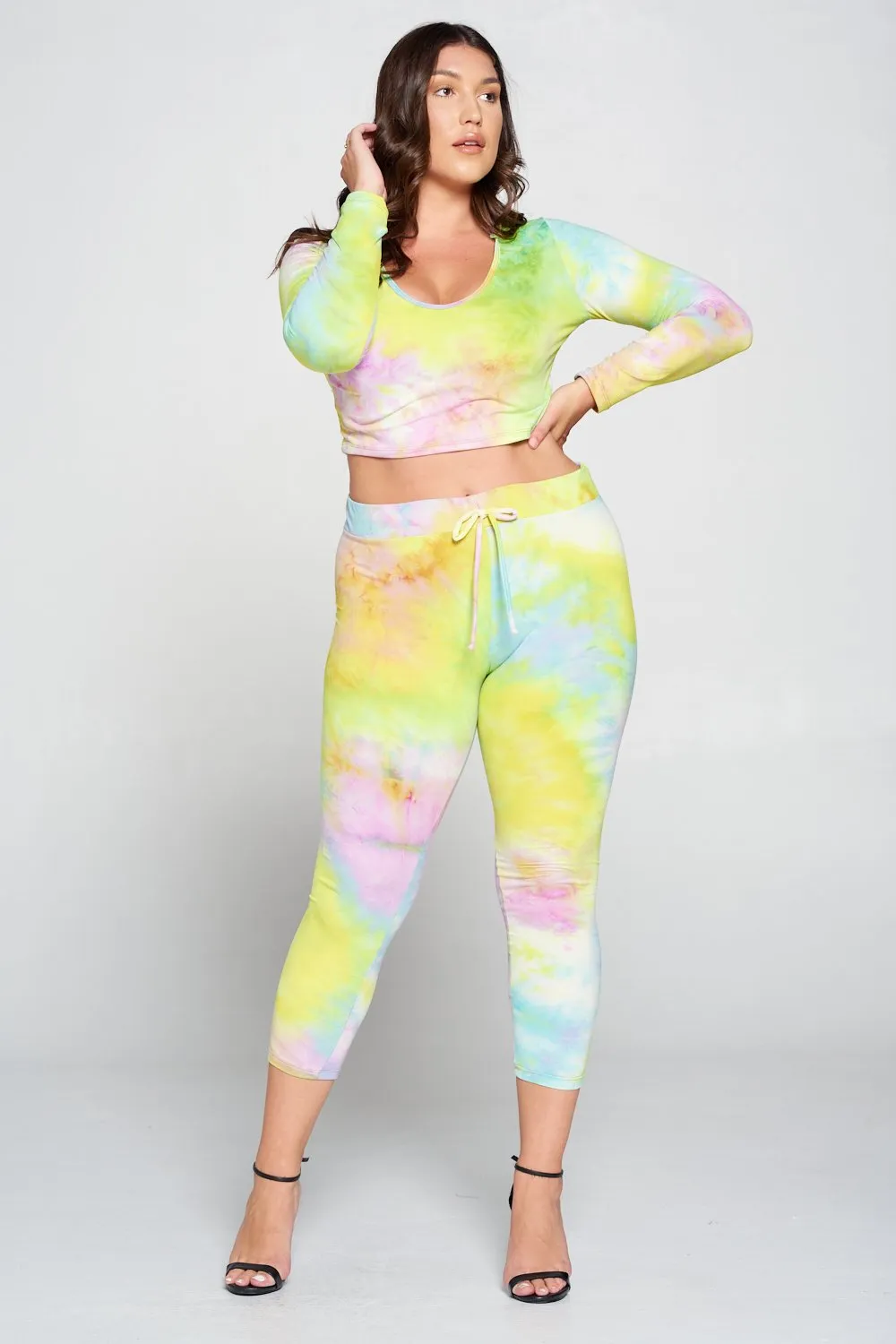 Tie Dye Crop Pullover Hoodie and Sweatpants Set