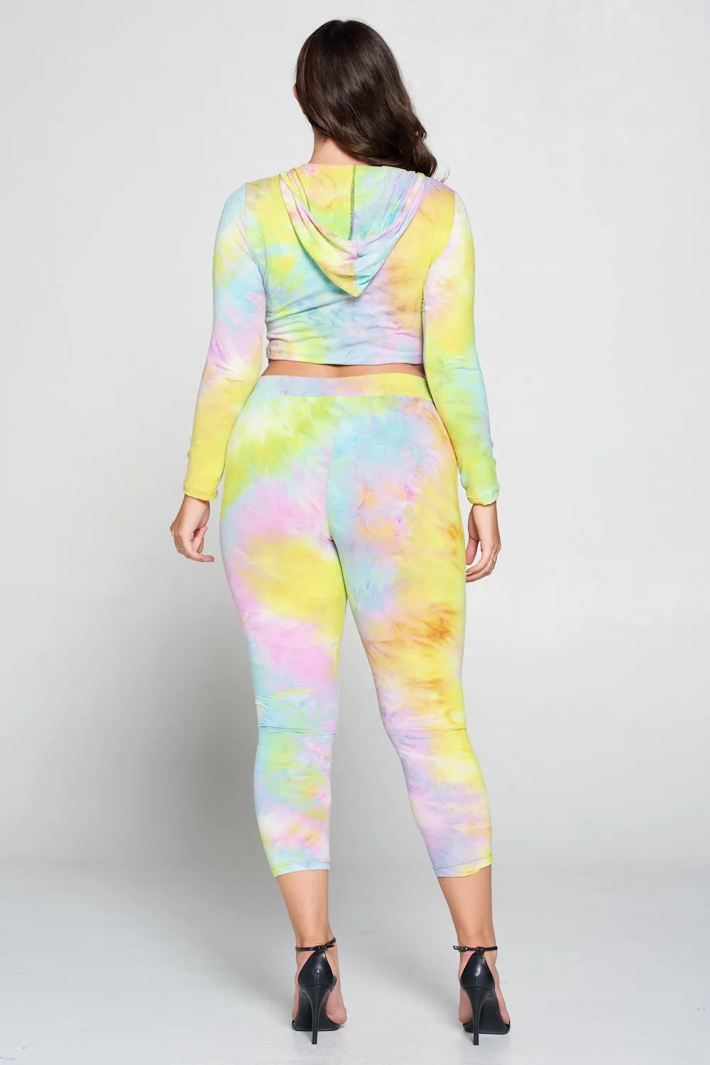 Tie Dye Crop Pullover Hoodie and Sweatpants Set