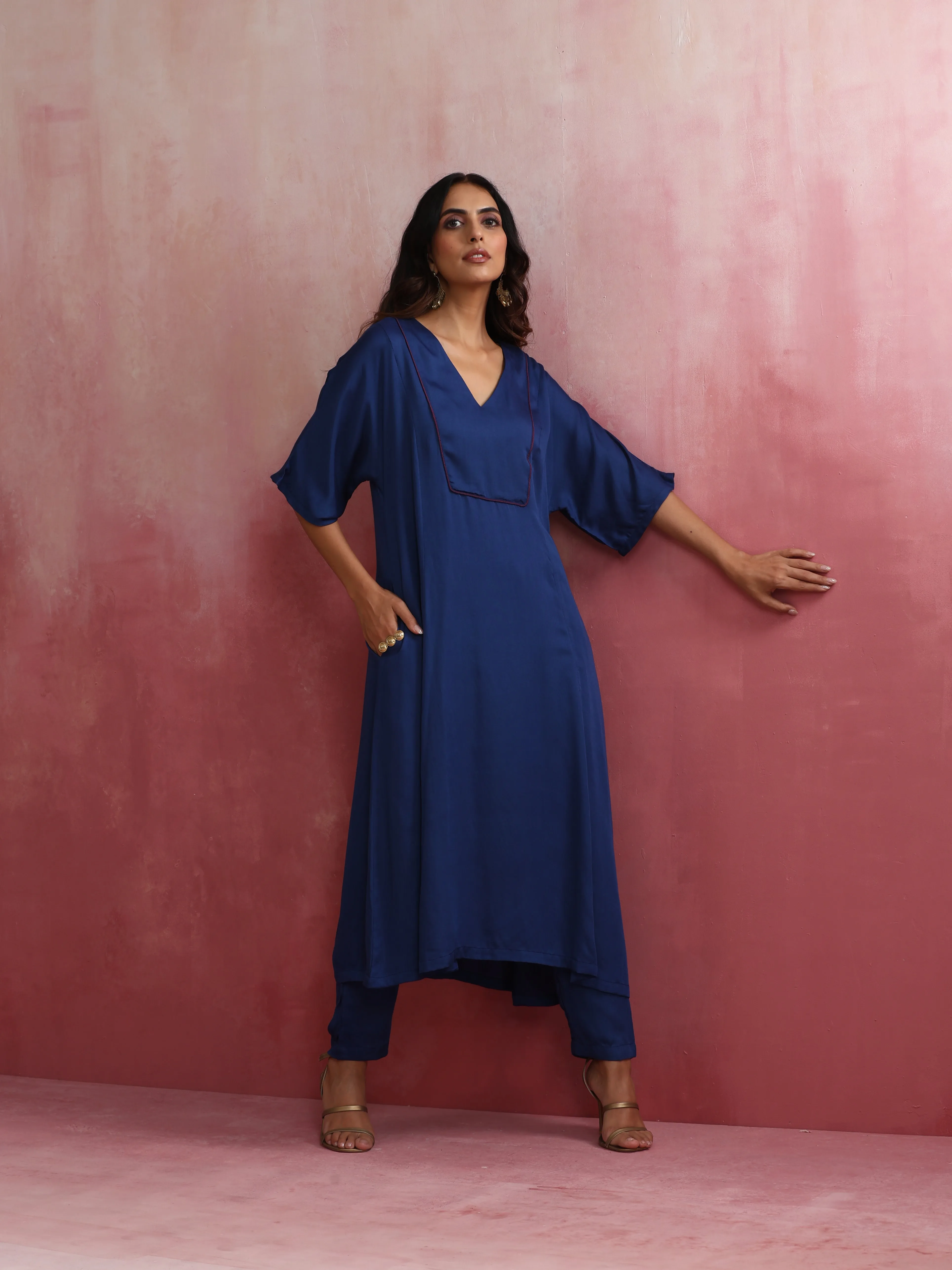 trueBrowns Blue Modal Kimono sleeve Kurta set