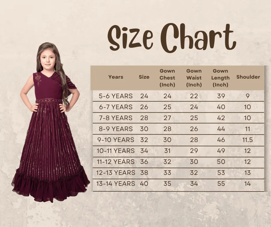 Wine Coloured Unique Cape Style Sleeves Pattern Gown For Girls