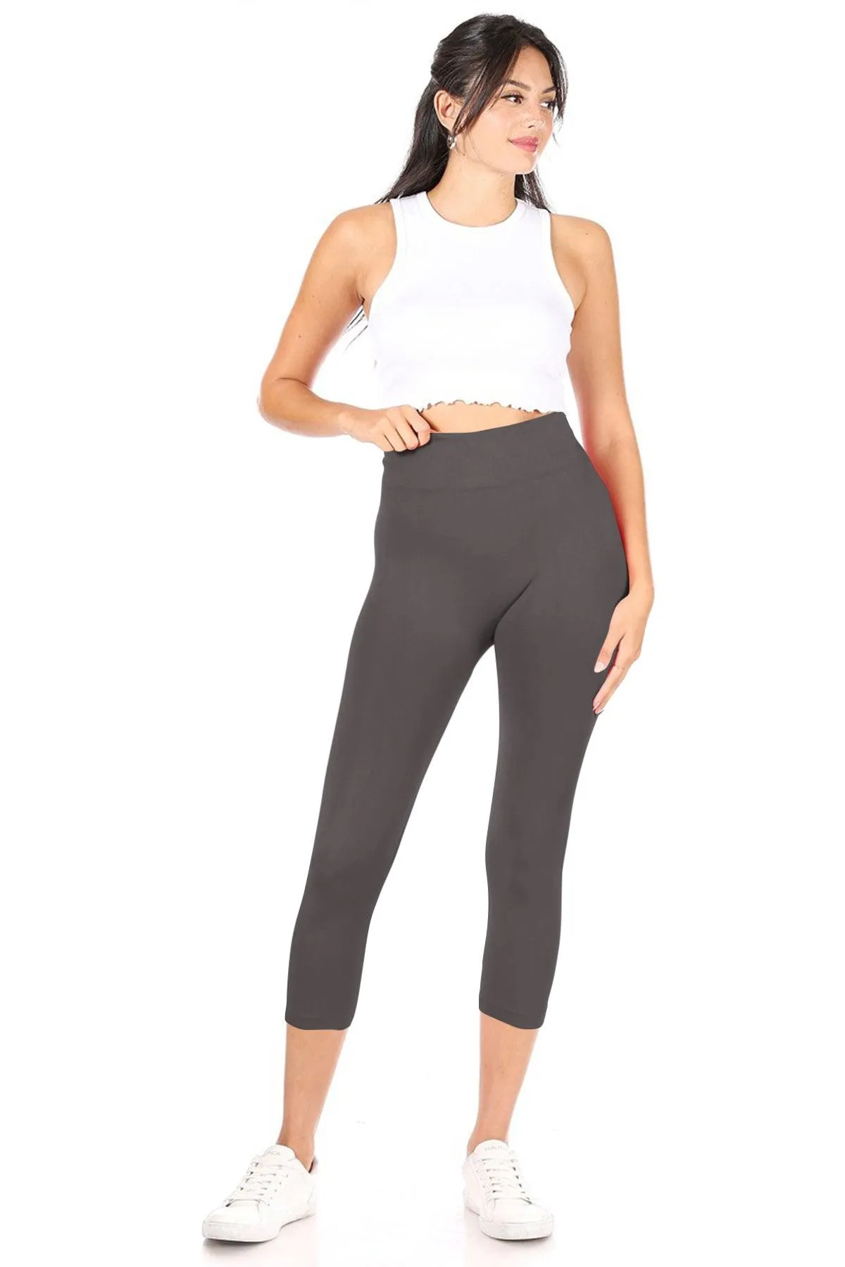 Women's Casual High Waist Solid Seamless Capri Leggings