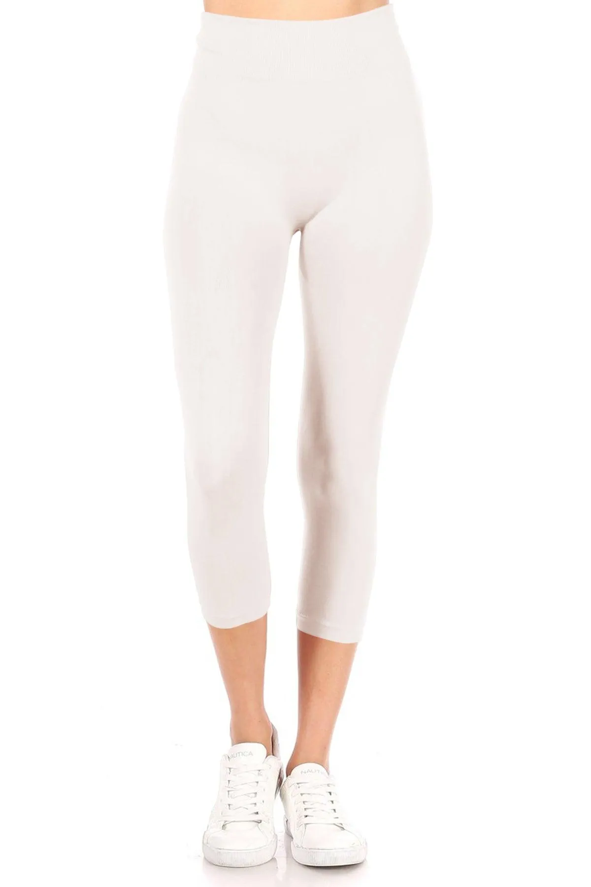 Women's Casual High Waist Solid Seamless Capri Leggings