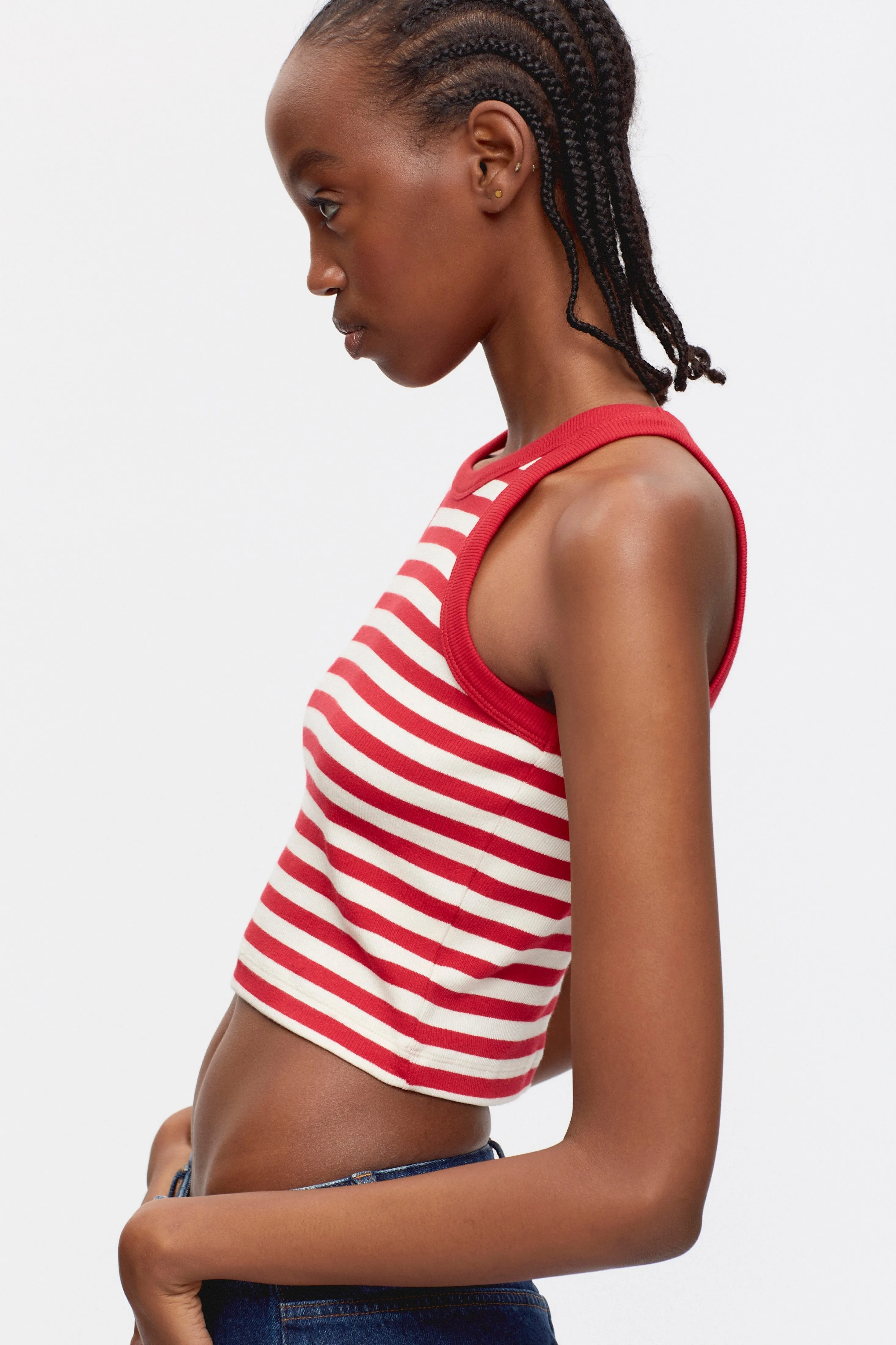 Women's Crop Racer Tank in Jester Red/Marshmallow