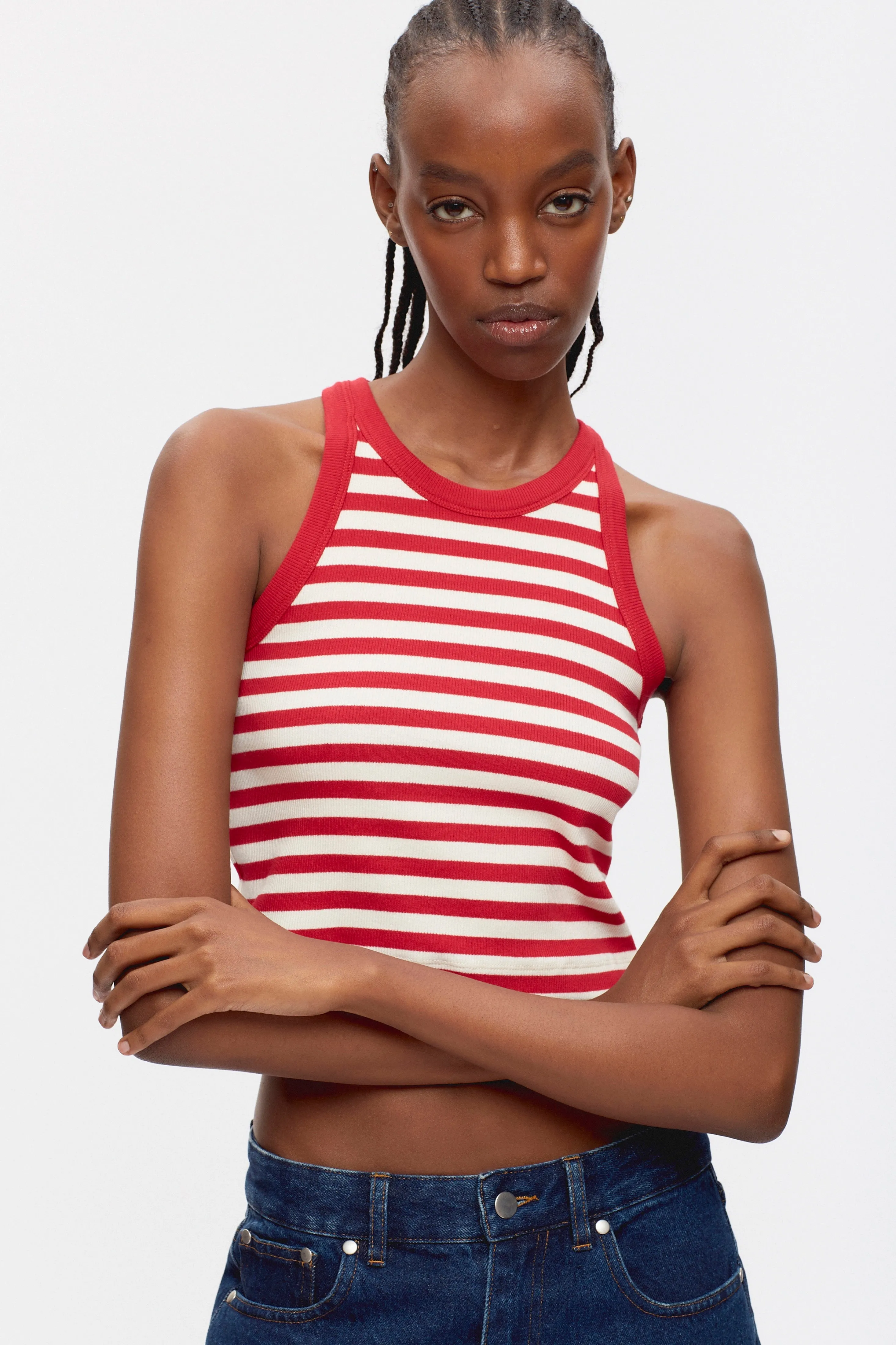 Women's Crop Racer Tank in Jester Red/Marshmallow