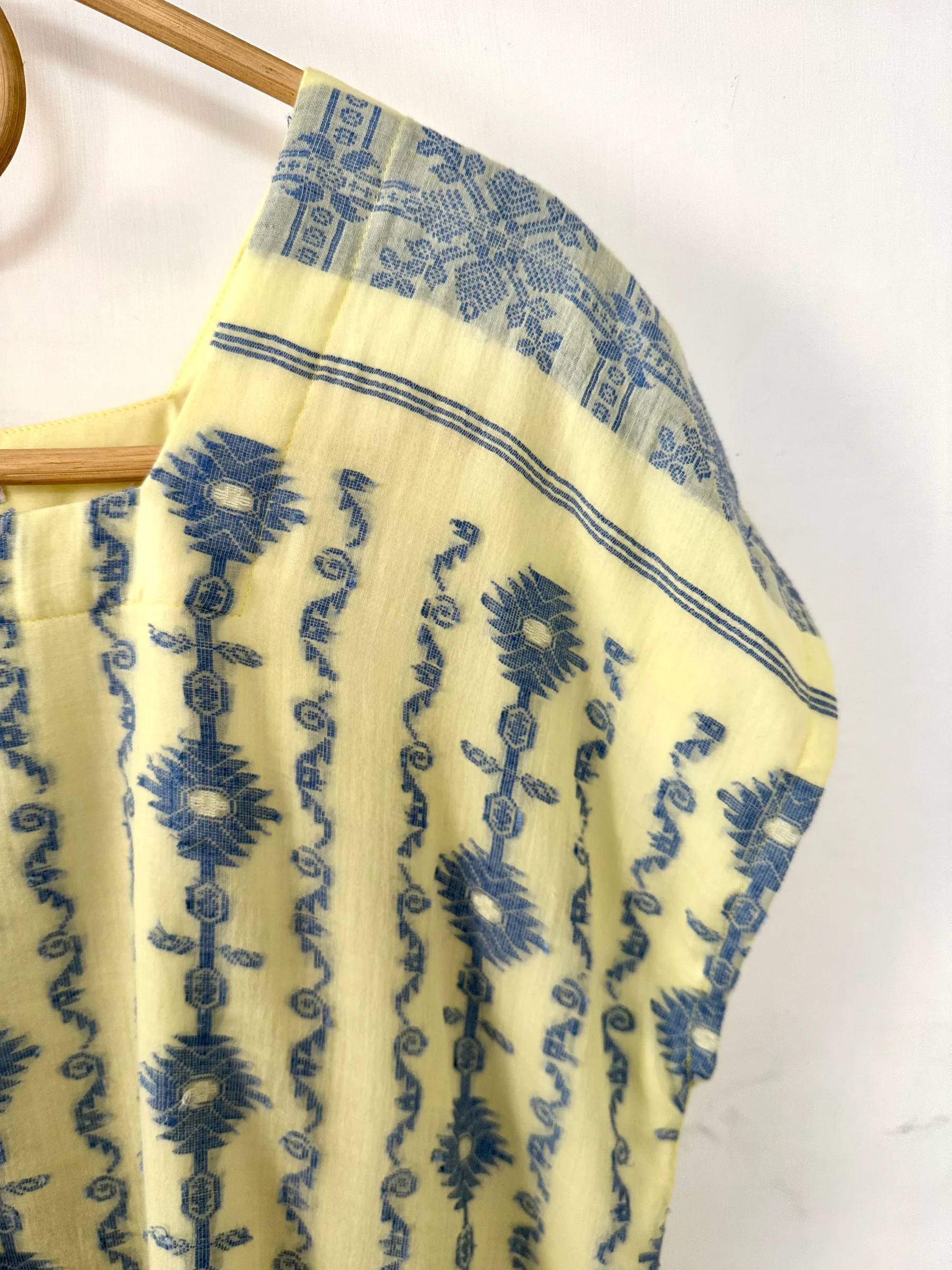 Yellow & Blue Jacquard Square Neck Top - M