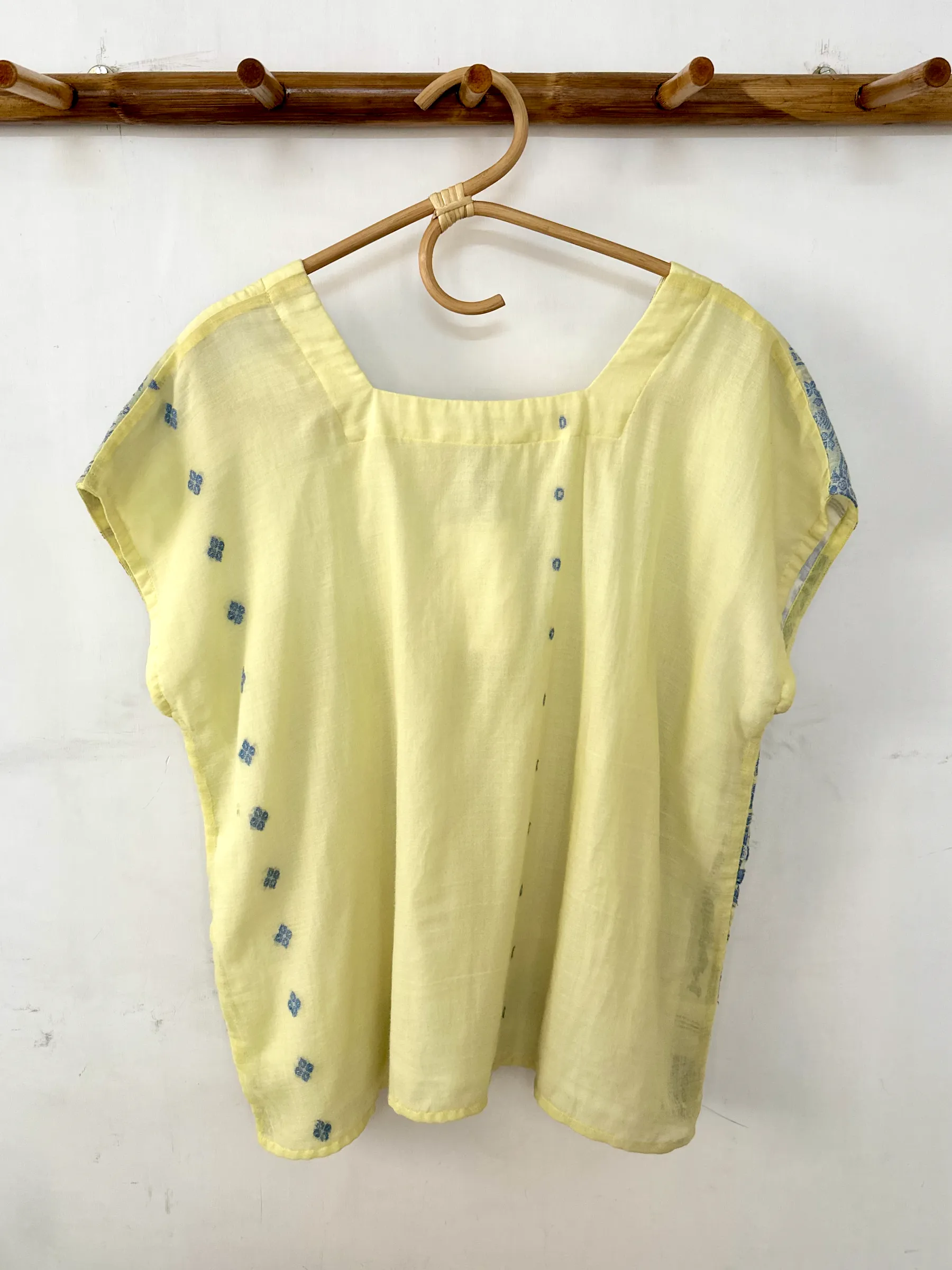 Yellow & Blue Jacquard Square Neck Top - M