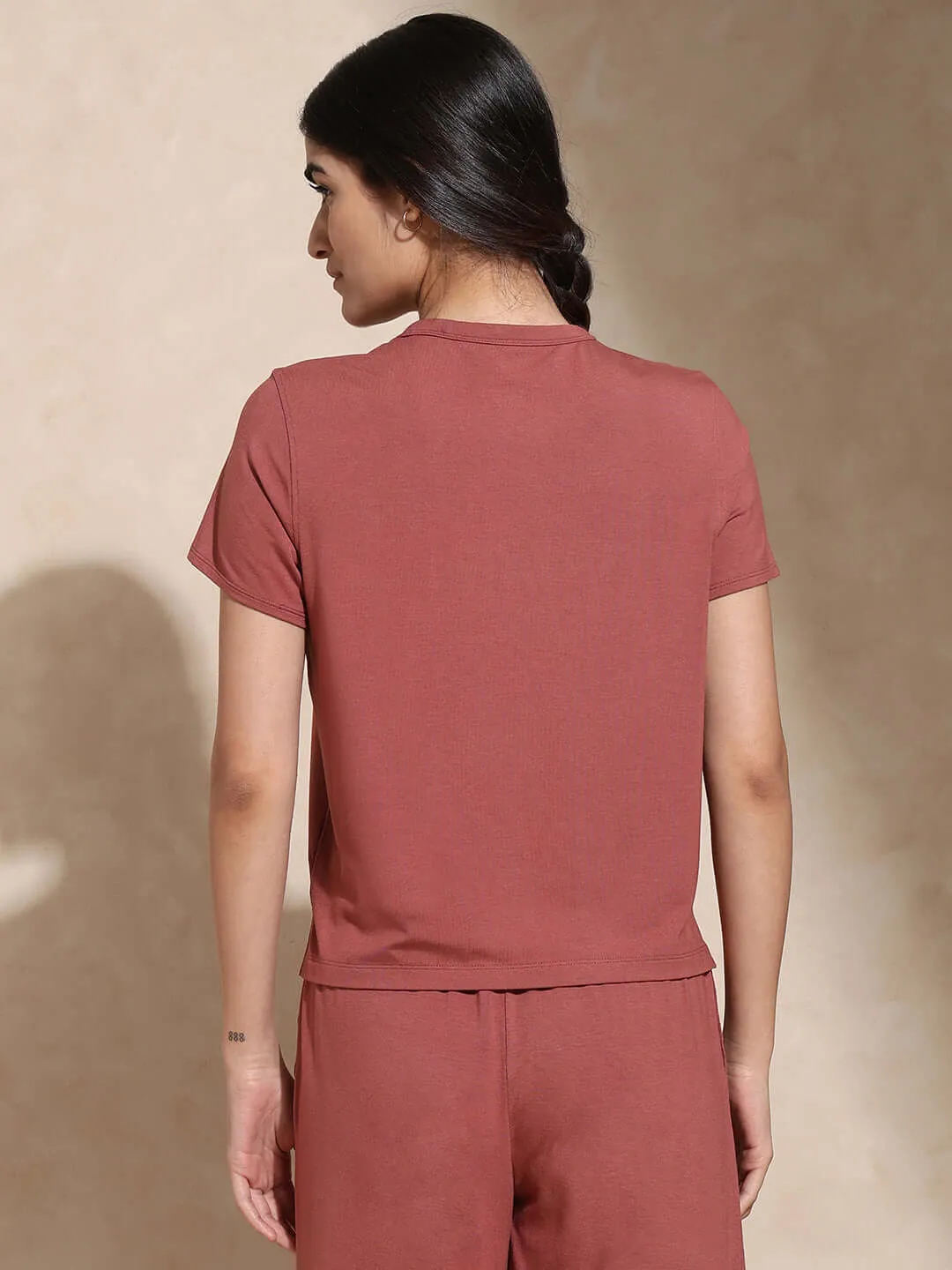 Zen Tee & Lounge Pants with Slit Marsala