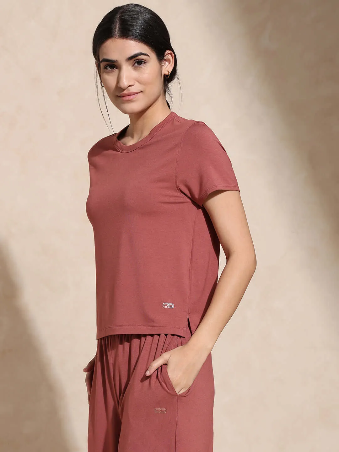 Zen Tee & Lounge Pants with Slit Marsala